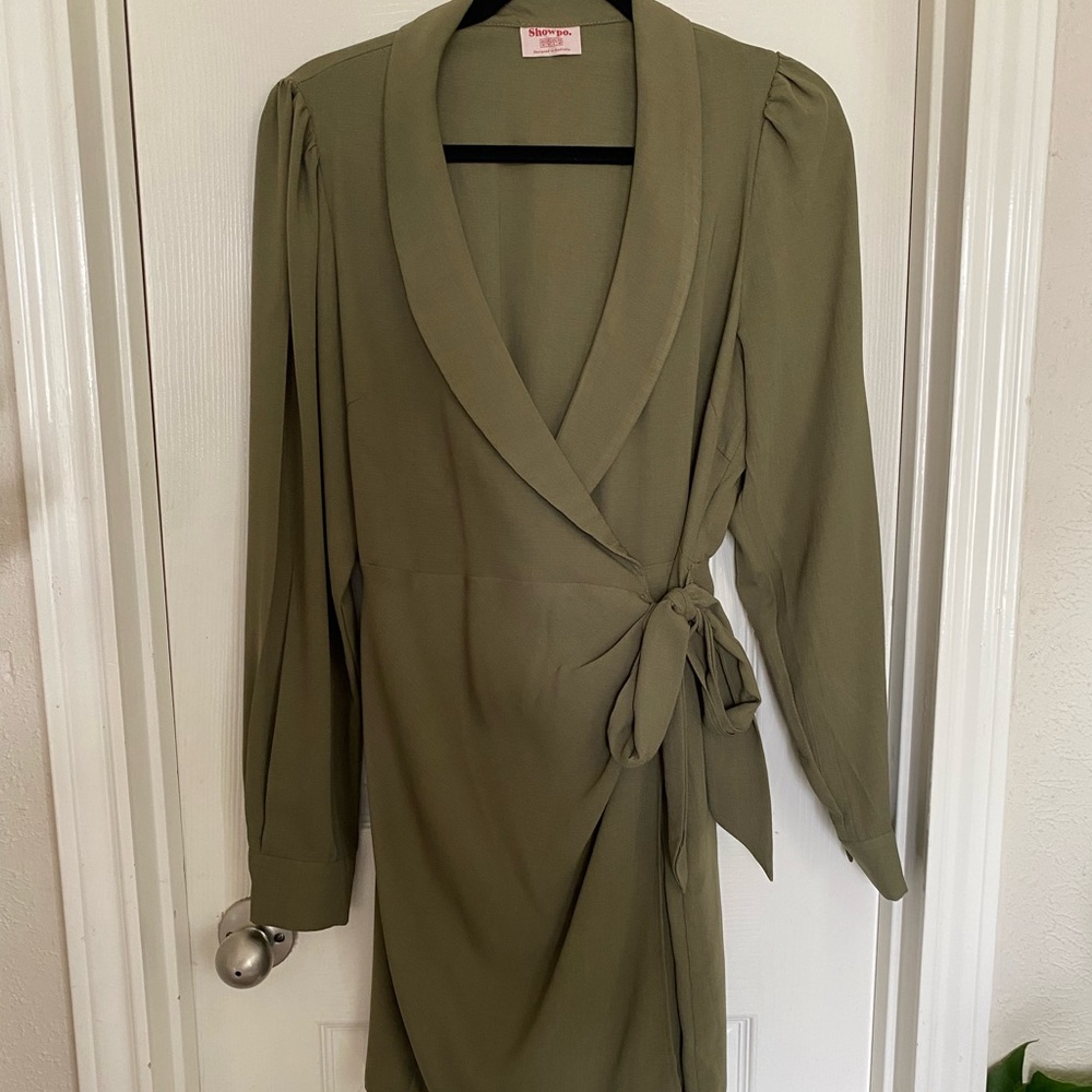 Showpo | Olive green tie front dress